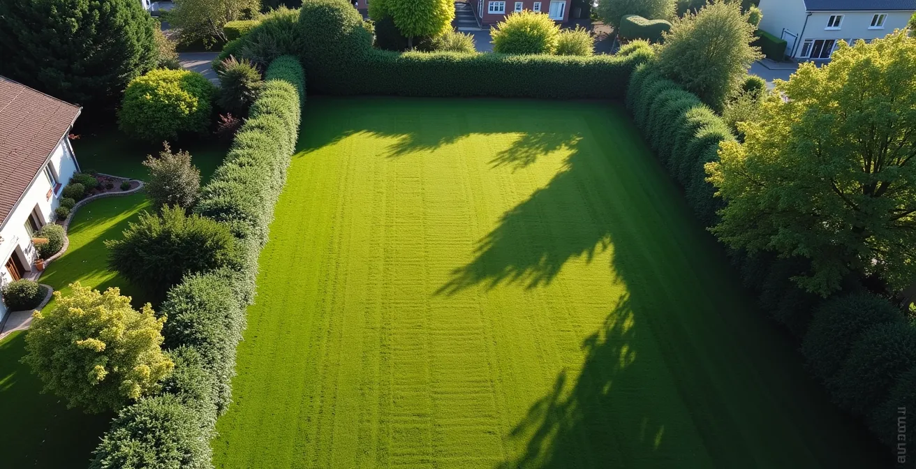 Vue aérienne d'un jardin avec marquage des zones de drainage et pentes