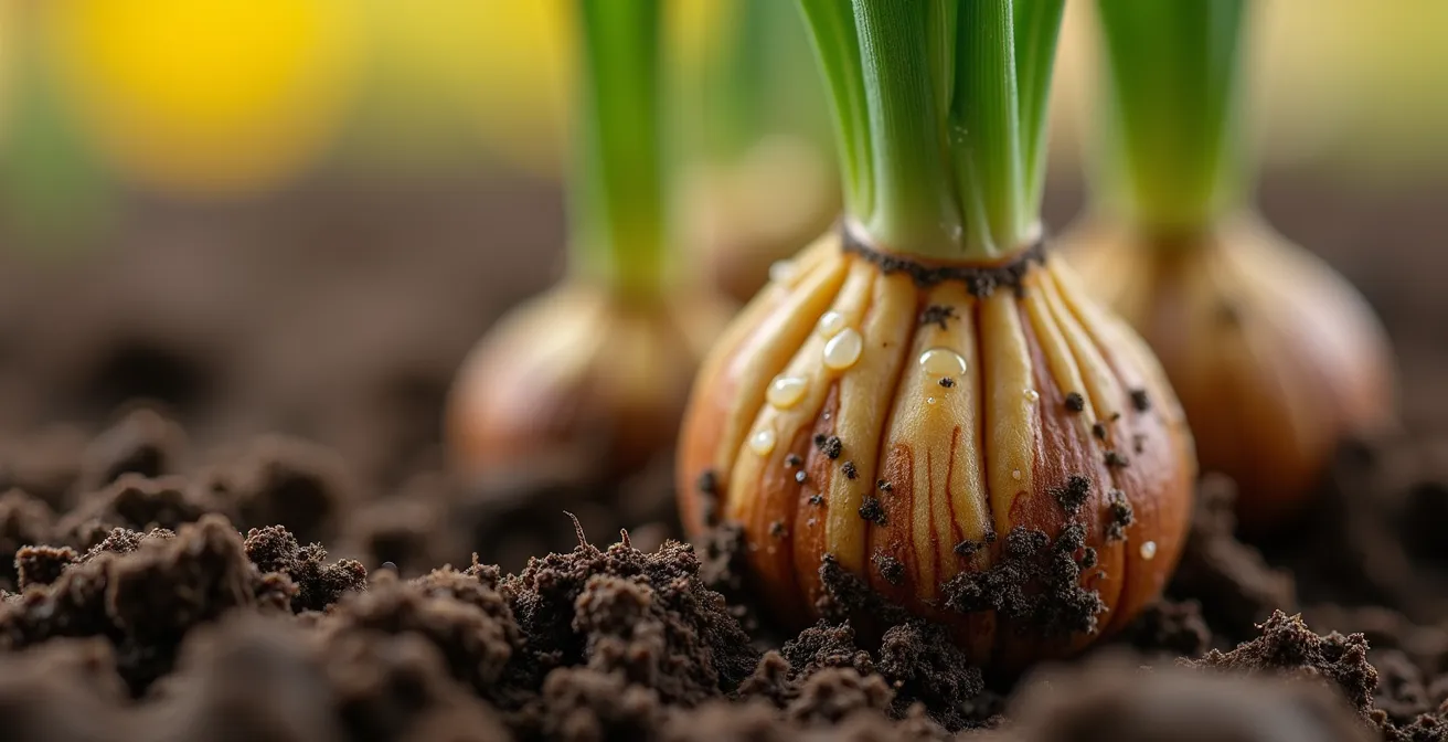 Massif naturalisé de bulbes printaniers avec narcisses, crocus et muscaris en floraison spontanée