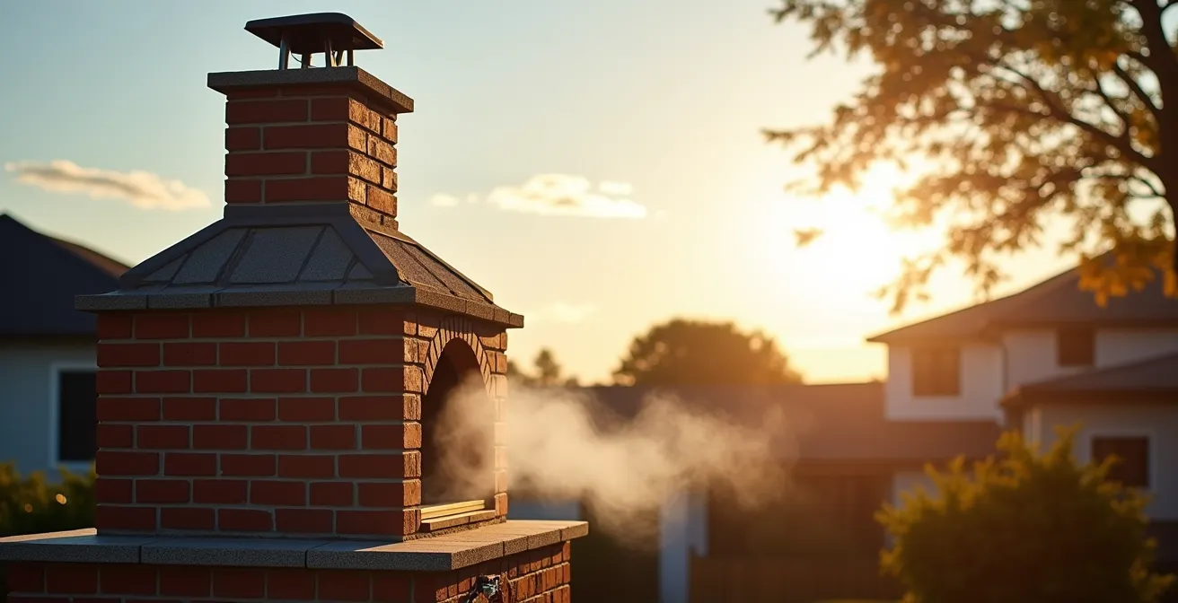 Vue latérale technique d'un conduit de barbecue avec mesures et flux d'air illustrés