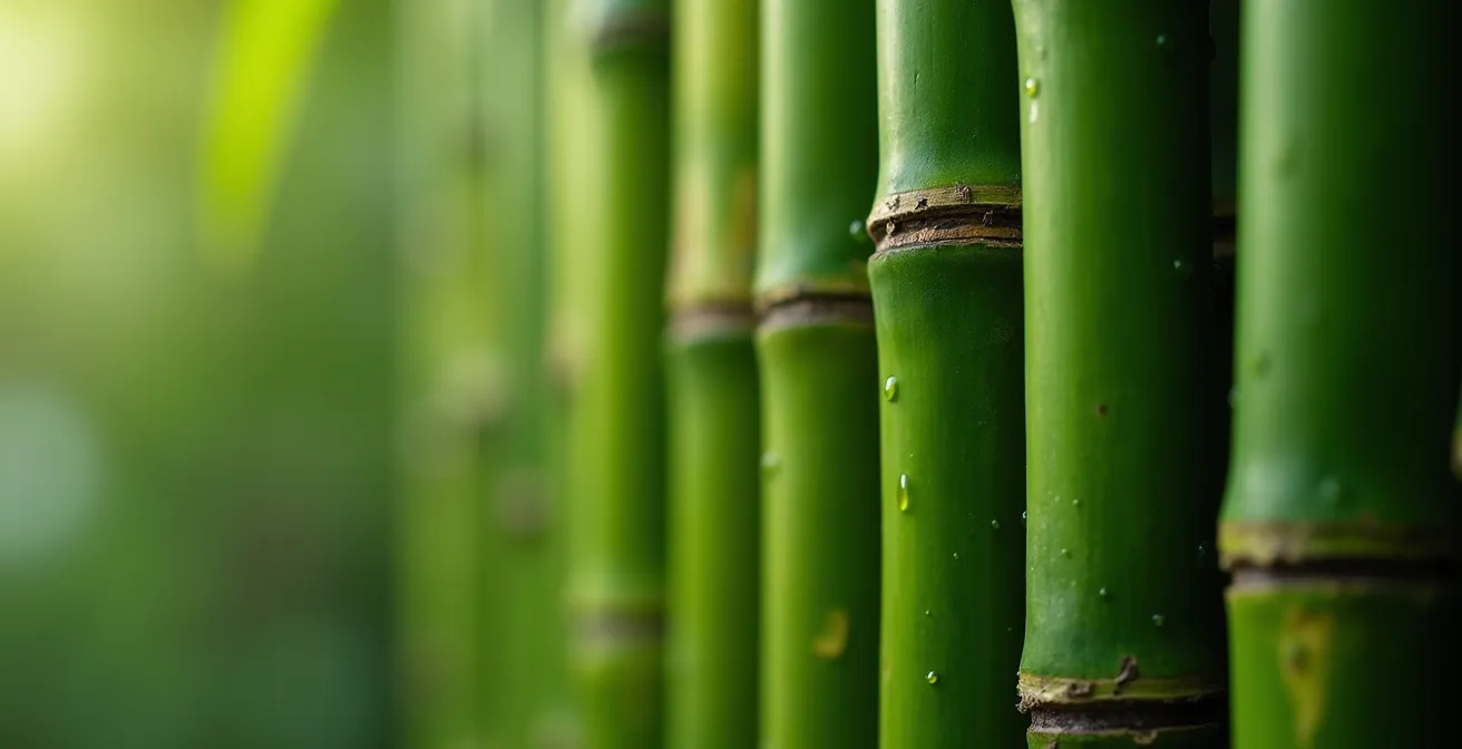Gros plan sur la densité des cannes de bambou créant une barrière sonore naturelle