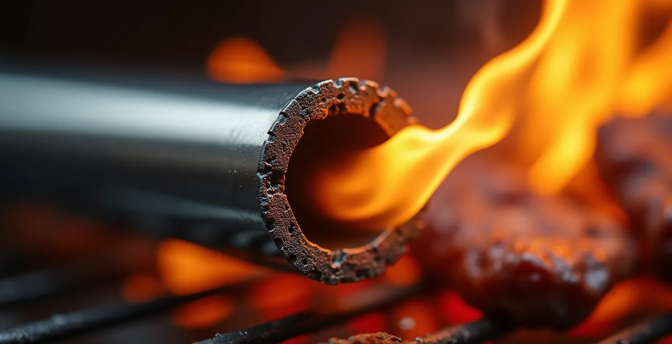 Coupe transversale d'un manche en inox creux montrant l'isolation par air