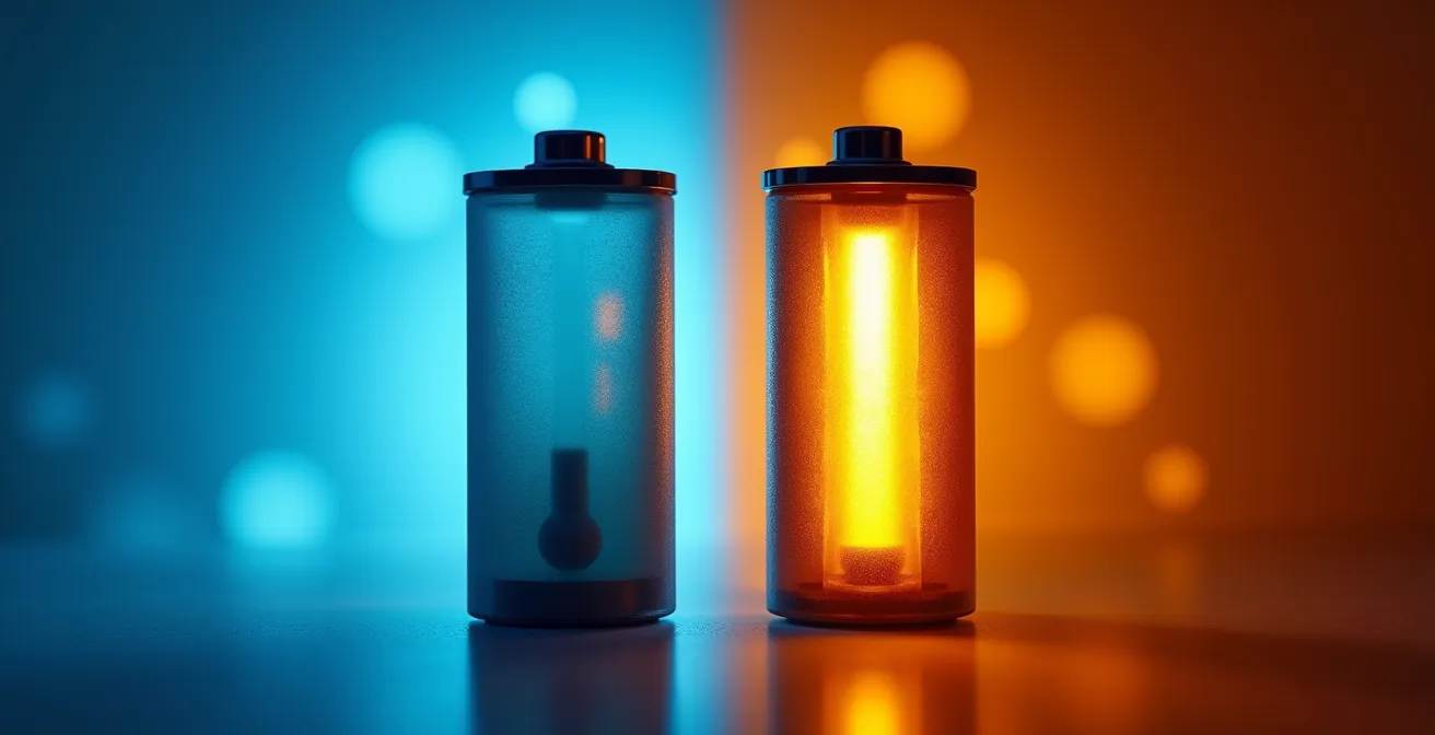 Boîtier isolé protégeant une batterie solaire avec indicateur de température en conditions hivernales